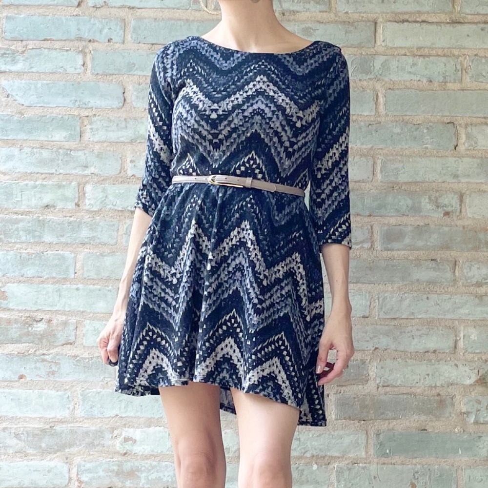 Lily Rose Dress Chevron Knit Stretch Skater Fit Flare Mini